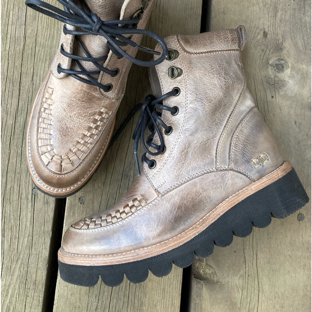 BED STU Boots ELISHA ICICLE Silver Gray Leather Moto Combat Size 8 - Picture 9 of 9